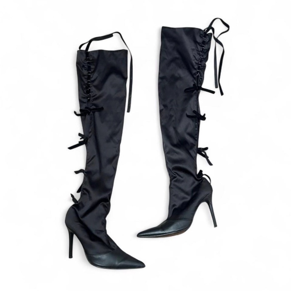 Worn in the 2k Colin Stuart Black Lace-Up Over-the-Knee Boots